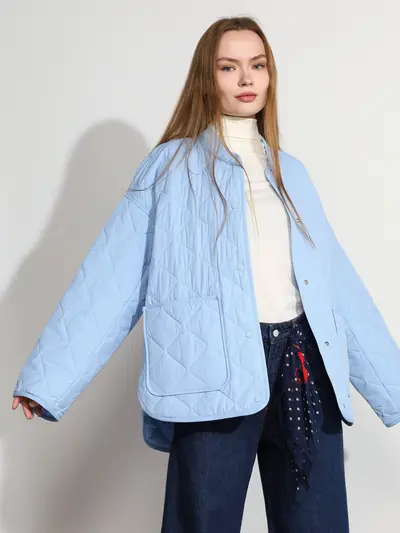 Куртка стеганая голубого цвета на кнопках